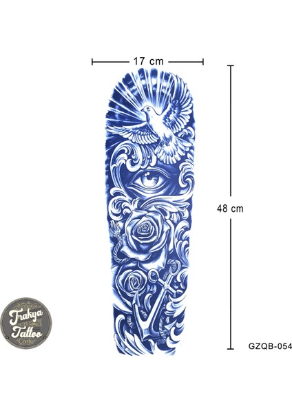 Yarı Kalıcı Dövme Geçici Tam Kol Gül Güvercin Göz Dövme