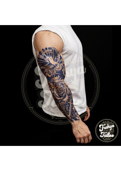 Yarı Kalıcı Dövme Geçici Tam Kol Gül Güvercin Göz Dövme fiyatları
