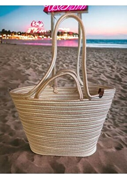 Zebra Desenli Jüt Plaj Çantası Vegan Materyal ile Şık Plaj Tekstili