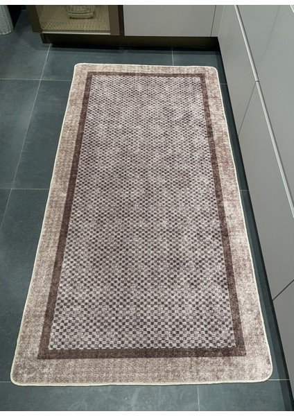 Vizon-Kahve Jüt Sisal Görünüm Bordürlü Kaymaz Taban Yolluk Mutfak Halı