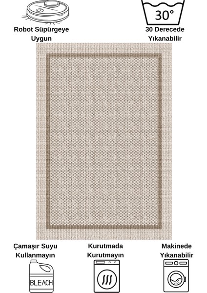 Vizon-Kahve Jüt Sisal Görünüm Bordürlü Kaymaz Taban Yolluk Mutfak Halı