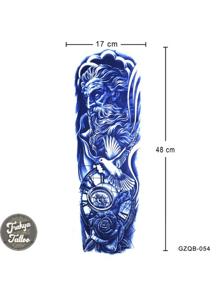 Yarı Kalıcı Dövme Geçici Tam Kol Zeus Güvercin Pusula Dövme