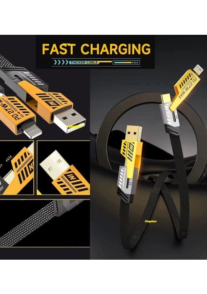 4in1 Pd 65 Watt Type-C/27 Watt iPhone Halat Örgü Kırılmaz Uç 1mt Hızlı Şarj ve Data Kablosu FP98