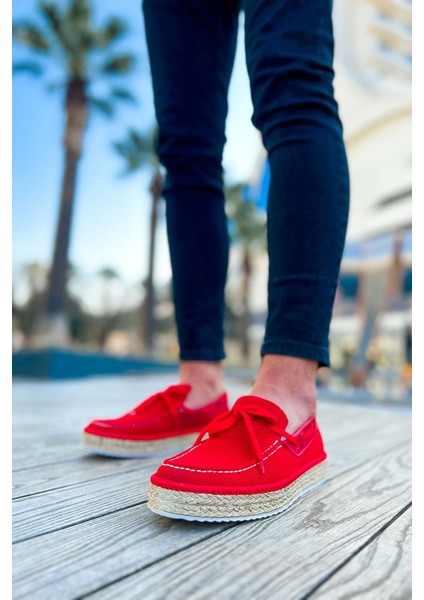 Esto Espadril Günlük Bağcıklı Erkek Espadril Kırmızı