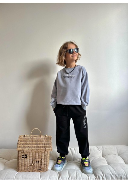 Düz Yazı Baskılı Sweatshirt-Eşofman Altı Mevsimlik Erkek Çocuk Takım fiyatları