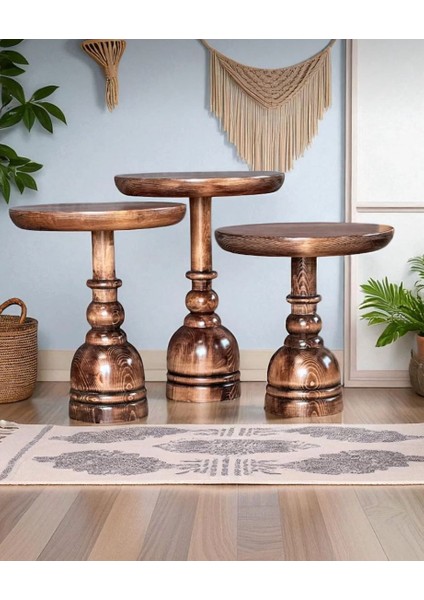 Doğal Ahşap 3'lü Set Mantar Yan Sehpa Modern Fiskos Zigon Çiçeklik fiyatları