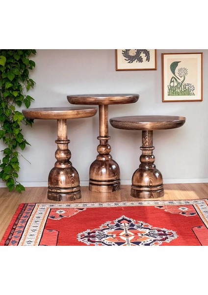 Doğal Ahşap 3'lü Set Mantar Yan Sehpa Modern Fiskos Zigon Çiçeklik fırsatları