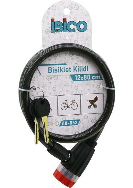 Anahtarlı Çevirmeli Kilit Kapaklı Plastik Kafa Bisiklet Kilit Çelik Tel Siyah Şeffaf Kılıf 12MMX80CM (4989)