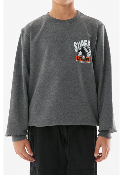Erkek Çocuk Superb Önü Arkası Yazı Resim Desenli Antrasit Renk Sweatshirt