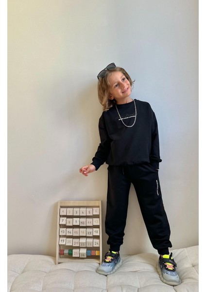 Düz Yazı Baskılı Sweatshirt-Eşofman Altı Mevsimlik Erkek Çocuk Takım fiyatları