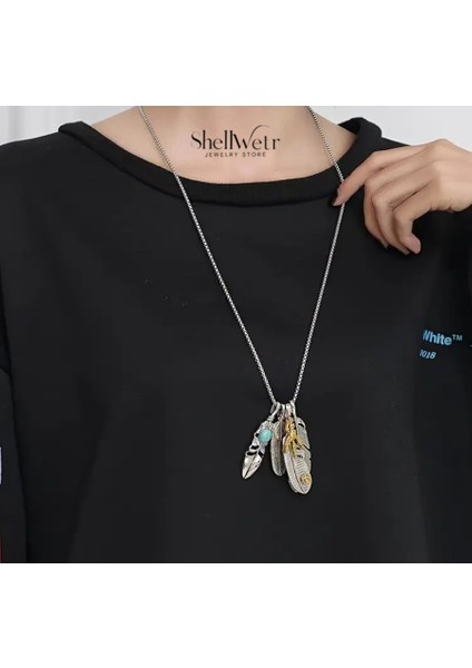 Totem Wings Otantik 4 Lü Tüy Detaylı 925 Ayar Gümüş Zincir Unisex Kolye