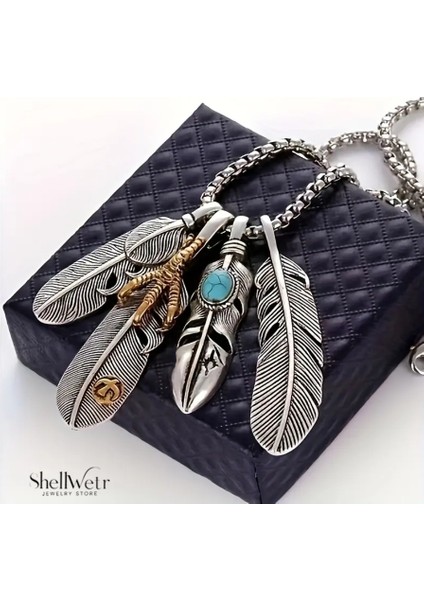 Totem Wings Otantik 4 Lü Tüy Detaylı 925 Ayar Gümüş Zincir Unisex Kolye modelleri