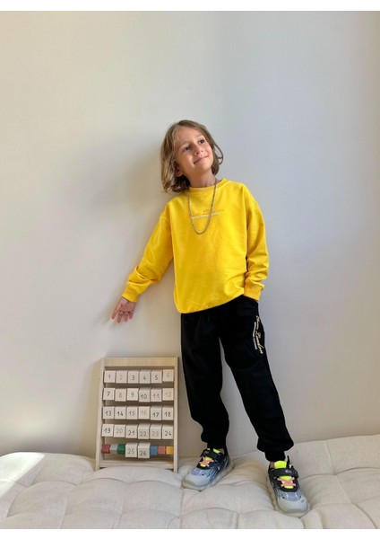 Düz Yazı Baskılı Sweatshirt-Eşofman Altı Mevsimlik Erkek Çocuk Takım