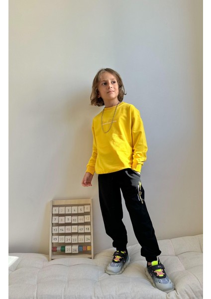 Düz Yazı Baskılı Sweatshirt-Eşofman Altı Mevsimlik Erkek Çocuk Takım modelleri