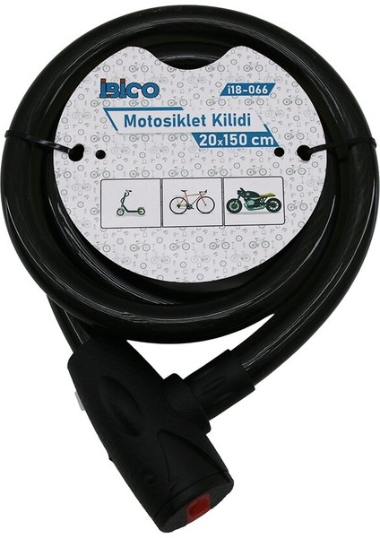 Anahtarlı Aç-Kapa Kilit Kapaklı Motor - Bisiklet Kilit Çelik Tel Siyah Şeffaf Kılıf 20MMX150CM (4989)