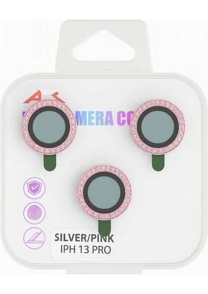 iPhone 13 Pro / Pro Max Uyumlu Kamera Lens Koruyucu – Pembe Taşlı (Pink)