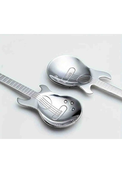 Gitarlı 2 Adet Çelik Tatlı Kaşığı, Dondurma Kaşığı, Çelik Kaşık ,çay Kaşığı