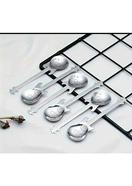 Gitarlı 2 Adet Çelik Tatlı Kaşığı, Dondurma Kaşığı, Çelik Kaşık ,çay Kaşığı modelleri