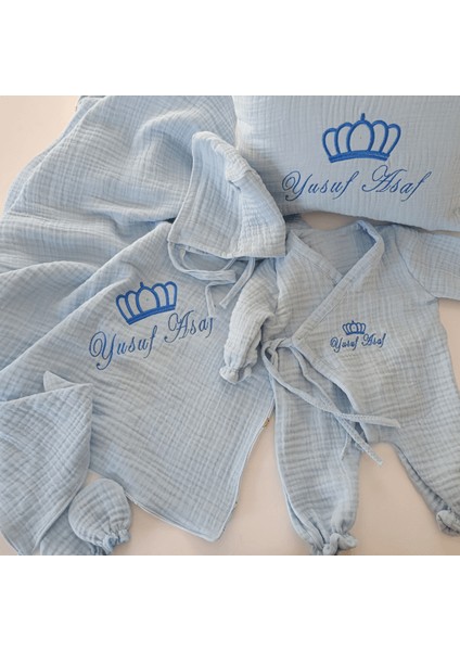 Kişiye Özel 4 Kat Müslin Hastane Çıkışı Seti | Isim Nakışlı