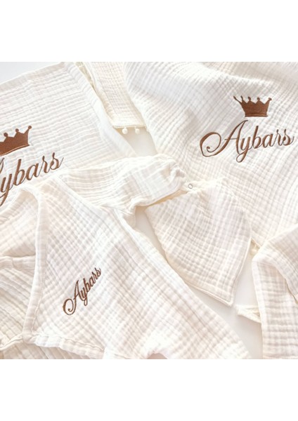 Kişiye Özel 6'lı Müslin Hastane Çıkışı Seti – Taç Nakışlı, 4 Kat %100 Pamuk fiyatları