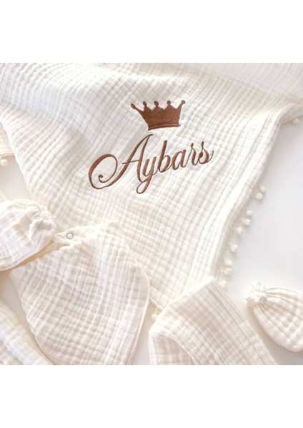 Kişiye Özel 6'lı Müslin Hastane Çıkışı Seti – Taç Nakışlı, 4 Kat %100 Pamuk fırsatları