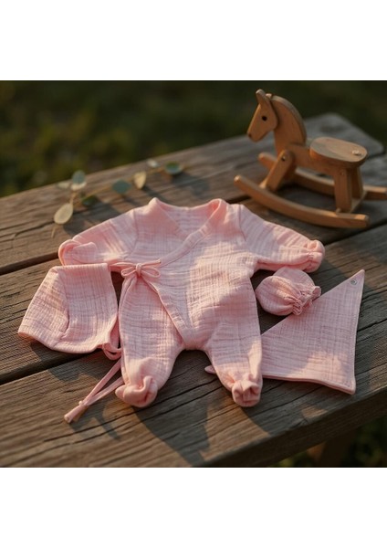 Pembe Müslin 4'lü Yenidoğan Seti