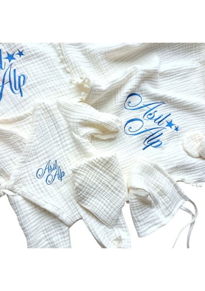 Kişiye Özel 6 Parça Müslin Bebek Hastane Çıkış Seti