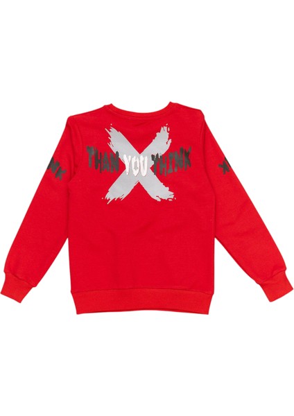Erkek Çocuk Önü Arkası Stronger Yazı Desenli Fermuar Cepli Kırmızı Sweatshirt fiyatları