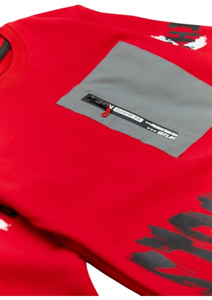 Erkek Çocuk Önü Arkası Stronger Yazı Desenli Fermuar Cepli Kırmızı Sweatshirt modelleri