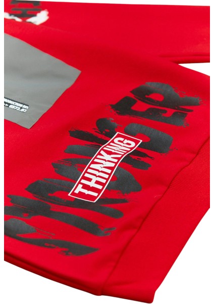 Erkek Çocuk Önü Arkası Stronger Yazı Desenli Fermuar Cepli Kırmızı Sweatshirt fırsatları