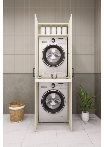 Mdf Çamaşır Makinesi ve Kurutma Makinesi Dolabı 210 Kapaklı aytaşı krem fiyatları