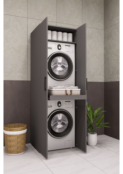 Mdf Çamaşır Makinesi ve Kurutma Makinesi Dolabı 210 Kapaklı antrasit