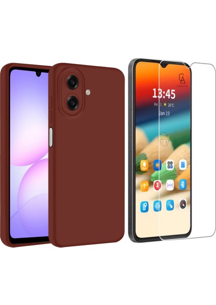 Samsung Galaxy A07 ile Uyumlu Kılıf Esnek Premium Telefon Kılıfı ve Temperli Cam Ekran Koruyucu