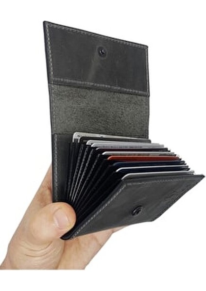 Hakiki Deri Kartlık Cüzdan Şık Tasarım Küçük Boy Düz Desen Crazy Siyah fırsatları