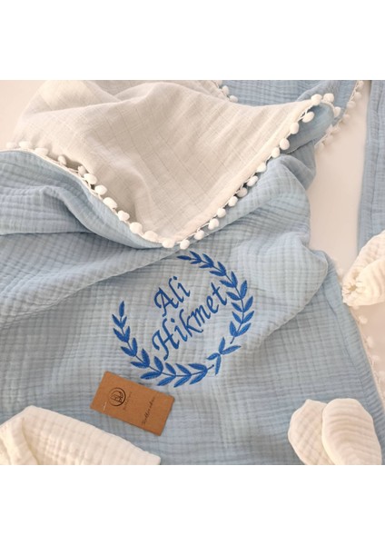 Isme Özel 6 Parça Müslin Hastane Çıkışı Seti – Mavi ve Ekru Kombin fırsatları