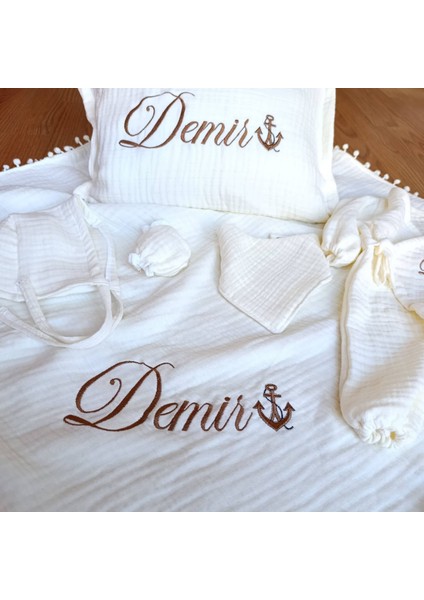 Kişiye Özel Nakışlı 6 Parça Müslin Bebek Seti – Hastane Çıkışı, %100 Pamuk