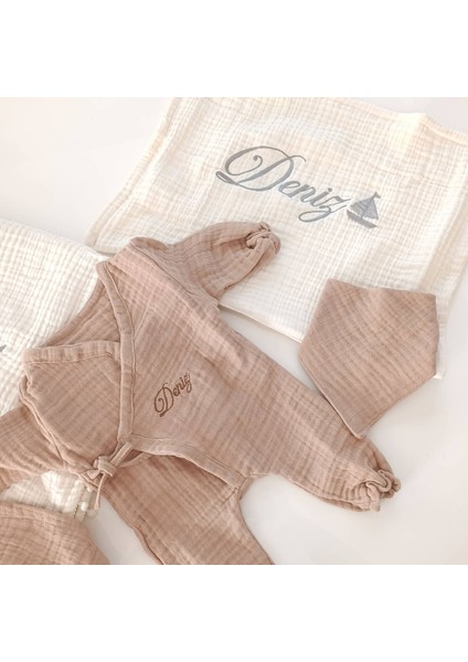 Isme Özel 6 Parça Müslin Yenidoğan Seti | Nakışlı Hastane Çıkışı Takımı | %100 Pamuk