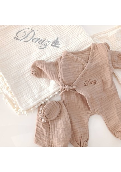 Isme Özel 6 Parça Müslin Yenidoğan Seti | Nakışlı Hastane Çıkışı Takımı | %100 Pamuk modelleri