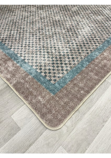 Kahve-Mavi Jüt Sisal Görünüm Bordürlü Kaymaz Taban Yolluk Mutfak Halı fiyatları
