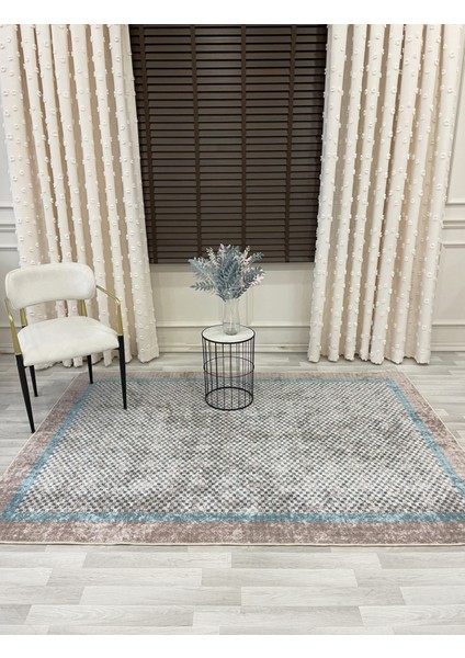 Kahve-Mavi Jüt Sisal Görünüm Bordürlü Kaymaz Taban Yolluk Mutfak Halı modelleri