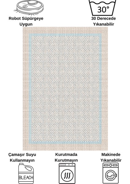 Kahve-Mavi Jüt Sisal Görünüm Bordürlü Kaymaz Taban Yolluk Mutfak Halı