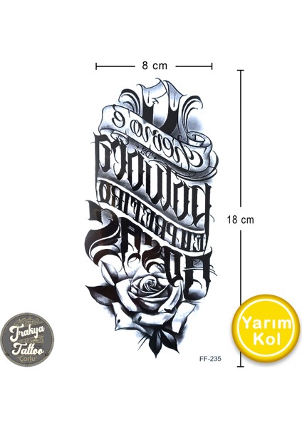 Geçici Dövme 1-2 Hafta Kalıcı Yarım Kol Yazı Gül