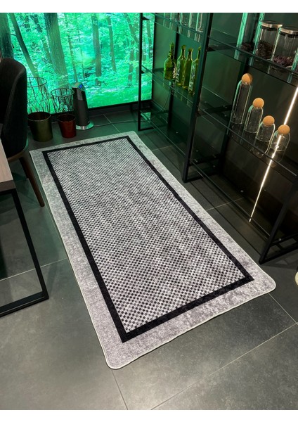 Gri Jüt Sisal Görünüm Bordürlü Kaymaz Taban Yolluk Mutfak Halı