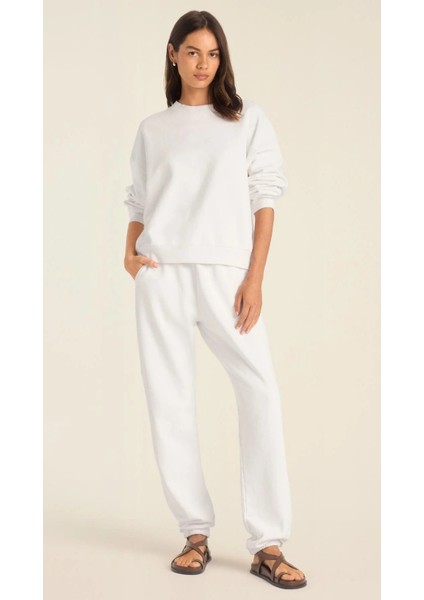 Kadın Rahat Kesim Bisiklet Yaka Crop Sweatshirt – Lounge, Ev ve Günlük