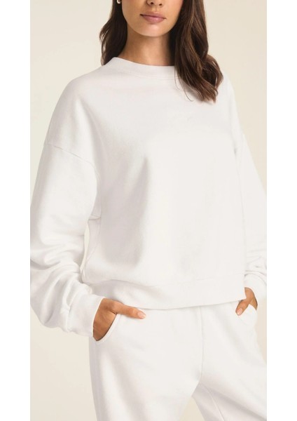 Kadın Rahat Kesim Bisiklet Yaka Crop Sweatshirt – Lounge, Ev ve Günlük fırsatları