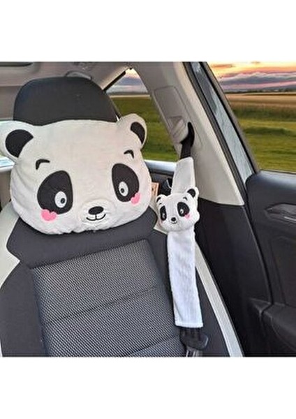 Panda Araba Boyun Yastigi ve Emniyet Kemeri Aksesuarı Ikili Set