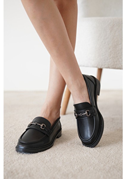 Siyah Cilt Toka Detaylı Oxford Loafer Ayakkabı fırsatları