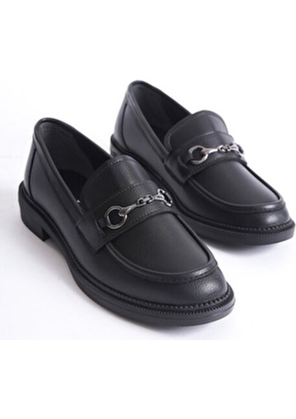 Siyah Cilt Toka Detaylı Oxford Loafer Ayakkabı indirimleri