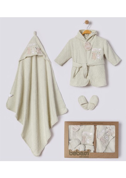 0-12 Ay Bebessi Erkek To Play Nakışlı Bornoz Seti %100 Pamuk