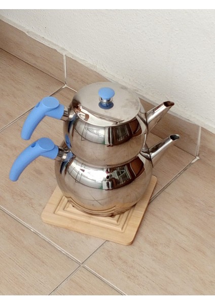 Bambu Nihale Ahşap Çaydanlık Altlığı Kare Tencere Altlığı Çaydanlık Matı